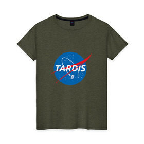 Женская футболка хлопок с принтом TARDIS / DOCTOR WHO   NASA , 100% хлопок | прямой крой, круглый вырез горловины, длина до линии бедер, слегка спущенное плечо | doctor who | nasa | tardis | доктор кто | машина времени | наса | тардис