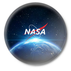 Значок с принтом NASA ,  металл | круглая форма, металлическая застежка в виде булавки | Тематика изображения на принте: galaxy | nasa | planet | star | астрономия | галактика | звезды | космос | надписи | наса | планета