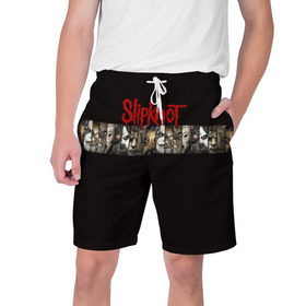 Мужские шорты 3D с принтом Slipknot ,  полиэстер 100% | прямой крой, два кармана без застежек по бокам. Мягкая трикотажная резинка на поясе, внутри которой широкие завязки. Длина чуть выше колен | 