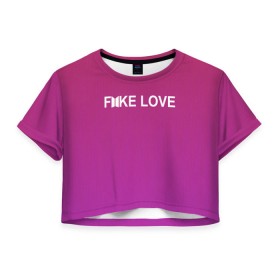 Женская футболка 3D укороченная с принтом BTS FAKE LOVE , 100% полиэстер | круглая горловина, длина футболки до линии талии, рукава с отворотами | bts | bts army | j hope | jimin | jin | jungkook | k pop | rap monster | rapmon | suga | v | бтс | группа | корея
