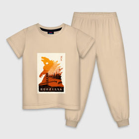 Детская пижама хлопок с принтом GODZILLA POSTER , 100% хлопок |  брюки и футболка прямого кроя, без карманов, на брюках мягкая резинка на поясе и по низу штанин
 | comic con | godzilla | gojira | logo | годзилла | знаки | иероглифы | лого | монстр | фильм | чудовище