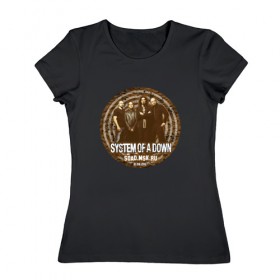 Женская футболка хлопок с принтом System of a Down , 100% хлопок | прямой крой, круглый вырез горловины, длина до линии бедер, слегка спущенное плечо | 