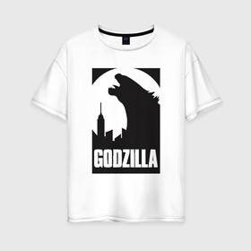 Женская футболка хлопок Oversize с принтом GODZILLA POSTER , 100% хлопок | свободный крой, круглый ворот, спущенный рукав, длина до линии бедер
 | comic con | godzilla | gojira | logo | годзилла | знаки | иероглифы | лого | монстр | фильм | чудовище