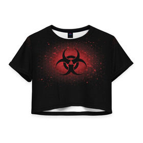 Женская футболка 3D укороченная с принтом Biohazard , 100% полиэстер | круглая горловина, длина футболки до линии талии, рукава с отворотами | biohazard | plague inc | биологическая опасность | знак