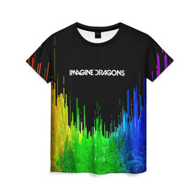 Женская футболка 3D с принтом IMAGINE DRAGONS , 100% полиэфир ( синтетическое хлопкоподобное полотно) | прямой крой, круглый вырез горловины, длина до линии бедер | Тематика изображения на принте: color | imagine dragons | logo | stripes | trend | абстракция | группа | линии | лого | рок | рэп | фирменные цвета