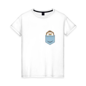 Женская футболка хлопок с принтом Ёжик в кармане , 100% хлопок | прямой крой, круглый вырез горловины, длина до линии бедер, слегка спущенное плечо | еж | ёжик | ёжик в кармане | лес