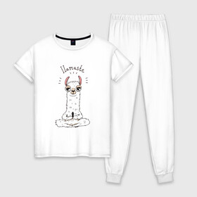 Женская пижама хлопок с принтом Лама , 100% хлопок | брюки и футболка прямого кроя, без карманов, на брюках мягкая резинка на поясе и по низу штанин | i lamaste | ёга | йога | лама