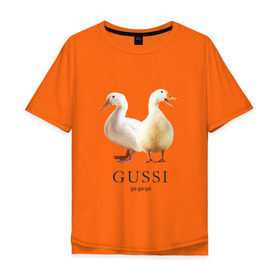 Мужская футболка хлопок Oversize с принтом Gussi , 100% хлопок | свободный крой, круглый ворот, “спинка” длиннее передней части | gucci | gussi | гусь | гучи | гуччи