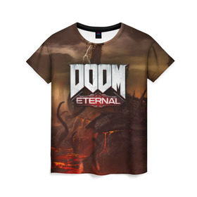Женская футболка 3D с принтом DOOM Eternal , 100% полиэфир ( синтетическое хлопкоподобное полотно) | прямой крой, круглый вырез горловины, длина до линии бедер | Тематика изображения на принте: doom | doomguy | slayer | вечный | дум | думгай | палач рока