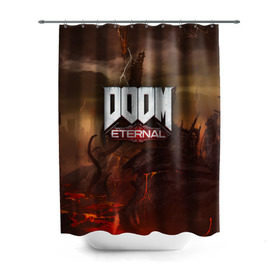 Штора 3D для ванной с принтом DOOM Eternal , 100% полиэстер | плотность материала — 100 г/м2. Стандартный размер — 146 см х 180 см. По верхнему краю — пластиковые люверсы для креплений. В комплекте 10 пластиковых колец | doom | doomguy | slayer | вечный | дум | думгай | палач рока