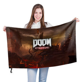 Флаг 3D с принтом DOOM Eternal , 100% полиэстер | плотность ткани — 95 г/м2, размер — 67 х 109 см. Принт наносится с одной стороны | doom | doomguy | slayer | вечный | дум | думгай | палач рока