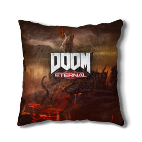 Подушка 3D с принтом DOOM Eternal , наволочка – 100% полиэстер, наполнитель – холлофайбер (легкий наполнитель, не вызывает аллергию). | состоит из подушки и наволочки. Наволочка на молнии, легко снимается для стирки | doom | doomguy | slayer | вечный | дум | думгай | палач рока