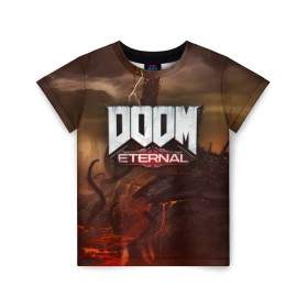 Детская футболка 3D с принтом DOOM Eternal , 100% гипоаллергенный полиэфир | прямой крой, круглый вырез горловины, длина до линии бедер, чуть спущенное плечо, ткань немного тянется | doom | doomguy | slayer | вечный | дум | думгай | палач рока