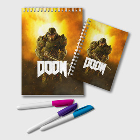 Блокнот с принтом DOOM 2016 , 100% бумага | 48 листов, плотность листов — 60 г/м2, плотность картонной обложки — 250 г/м2. Листы скреплены удобной пружинной спиралью. Цвет линий — светло-серый
 | 