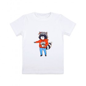Детская футболка хлопок с принтом Енот-писатель , 100% хлопок | круглый вырез горловины, полуприлегающий силуэт, длина до линии бедер | 