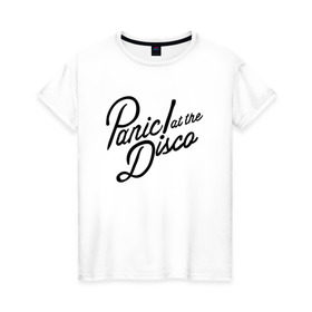 Женская футболка хлопок с принтом Panic at the disco logo , 100% хлопок | прямой крой, круглый вырез горловины, длина до линии бедер, слегка спущенное плечо | brendon urie | patd | spencer smith | tyan ross