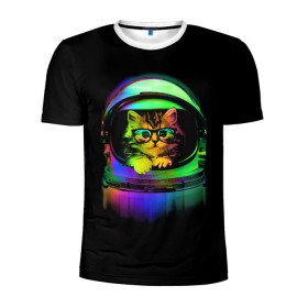 Мужская футболка 3D спортивная с принтом Котик в Космосе , 100% полиэстер с улучшенными характеристиками | приталенный силуэт, круглая горловина, широкие плечи, сужается к линии бедра | cat | cats | cute | kitty | rainbow | space | spaceman | космонавт | космос | кот | котенок | коты | кошка | кошки | очки | радуга | скафандр | шлем
