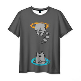 Мужская футболка 3D с принтом Кот в Портале , 100% полиэфир | прямой крой, круглый вырез горловины, длина до линии бедер | Тематика изображения на принте: cat | cats | game | games | portal | tail | valve | в портале | вэльв | игра | игры | кот | коты | кошка | кошки | портал | хвост
