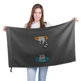Флаг 3D с принтом Кот в Портале , 100% полиэстер | плотность ткани — 95 г/м2, размер — 67 х 109 см. Принт наносится с одной стороны | cat | cats | game | games | portal | tail | valve | в портале | вэльв | игра | игры | кот | коты | кошка | кошки | портал | хвост