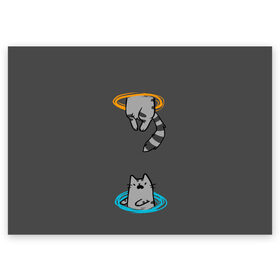 Поздравительная открытка с принтом Кот в Портале , 100% бумага | плотность бумаги 280 г/м2, матовая, на обратной стороне линовка и место для марки
 | Тематика изображения на принте: cat | cats | game | games | portal | tail | valve | в портале | вэльв | игра | игры | кот | коты | кошка | кошки | портал | хвост