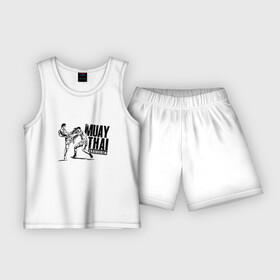 Детская пижама с шортами хлопок с принтом Muay Thai. Тайский бокс ,  |  | Тематика изображения на принте: boxing | champion | fight | fist | kick | muay | ring | sport | thai | thailand | бой | бокс | кулак | муай | ринг | спорт | таиланд | тай | тайский | удар | чемпион
