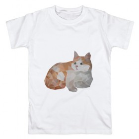 Мужская футболка хлопок с принтом Полигональный кот , 100% хлопок | прямой крой, круглый вырез горловины, длина до линии бедер, слегка спущенное плечо. | 