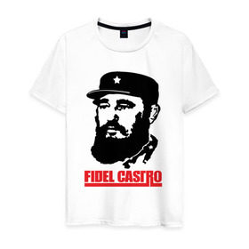 Мужская футболка хлопок с принтом Фидель Кастро , 100% хлопок | прямой крой, круглый вырез горловины, длина до линии бедер, слегка спущенное плечо. | Тематика изображения на принте: 