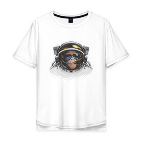 Мужская футболка хлопок Oversize с принтом Обезьяна астронавт , 100% хлопок | свободный крой, круглый ворот, “спинка” длиннее передней части | Тематика изображения на принте: астронавт | космонавт | космос | обезьяна | обезьяна арт | обезьяна рисунок