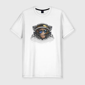 Мужская футболка премиум с принтом Обезьяна астронавт , 92% хлопок, 8% лайкра | приталенный силуэт, круглый вырез ворота, длина до линии бедра, короткий рукав | астронавт | космонавт | космос | обезьяна | обезьяна арт | обезьяна рисунок