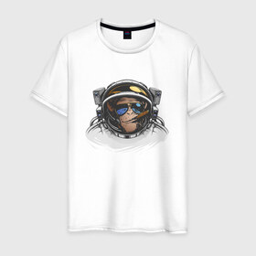 Мужская футболка хлопок с принтом Обезьяна астронавт , 100% хлопок | прямой крой, круглый вырез горловины, длина до линии бедер, слегка спущенное плечо. | Тематика изображения на принте: астронавт | космонавт | космос | обезьяна | обезьяна арт | обезьяна рисунок