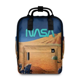Женский рюкзак 3D с принтом NASA on Mars , 100% полиэстер | лямки с регулируемой длиной, сверху ручки, чтобы рюкзак нести как сумку. Основное отделение закрывается на молнию, как и внешний карман. Внутри два дополнительных кармана, один из которых закрывается на молнию. По бокам два дополнительных кармашка, куда поместится маленькая бутылочка
 | 