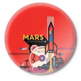 Значок с принтом Mars NASA ,  металл | круглая форма, металлическая застежка в виде булавки | 