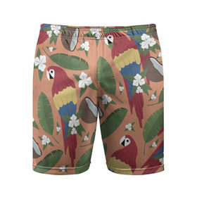 Мужские шорты 3D спортивные с принтом Попугайчики ,  |  | джунгли | жара | кокосы | лето | отпуск | попугайчики | птицы | путушествия | цветы