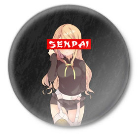 Значок с принтом SENPAI (В ЦВЕТЕ) ,  металл | круглая форма, металлическая застежка в виде булавки | Тематика изображения на принте: ahegao | kawai | kowai | oppai | otaku | senpai | sugoi | waifu | yandere | ахегао | ковай | отаку | сенпай | яндере