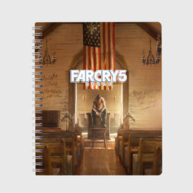 Тетрадь с принтом Far Cry 5 , 100% бумага | 48 листов, плотность листов — 60 г/м2, плотность картонной обложки — 250 г/м2. Листы скреплены сбоку удобной пружинной спиралью. Уголки страниц и обложки скругленные. Цвет линий — светло-серый
 | 