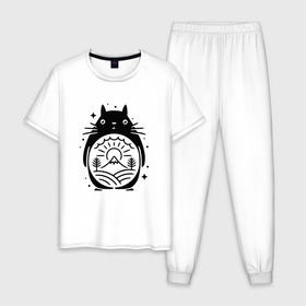 Мужская пижама хлопок с принтом Мой сосед Тоторо , 100% хлопок | брюки и футболка прямого кроя, без карманов, на брюках мягкая резинка на поясе и по низу штанин
 | anime | аниме | анимэ | герои | канта огаки | котобус | мой сосед тоторо | мультсериал | мультфильм | мэй кусакабэ | сацуки кусакабэ | сусуватари | тацуо кусакабэ | тоторо | ясуко кусакабэ