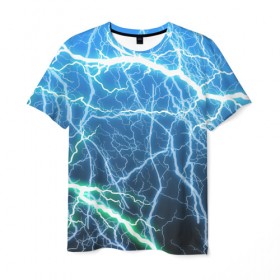 Мужская футболка 3D с принтом РАЗРЯДЫ МОЛНИЙ , 100% полиэфир | прямой крой, круглый вырез горловины, длина до линии бедер | blue | epic | green | lightning | rain | storm | stripes | texture | thunder | гроза | гром | дождь | зеленый | линии | молнии | молния | пафосные | полосы | разряды | синий | текстура | шторм | эпичные | яркие