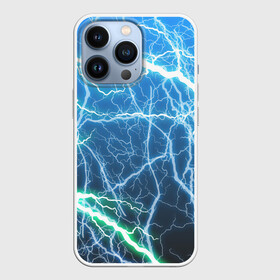 Чехол для iPhone 13 Pro с принтом РАЗРЯДЫ МОЛНИЙ ,  |  | blue | epic | green | lightning | rain | storm | stripes | texture | thunder | гроза | гром | дождь | зеленый | линии | молнии | молния | пафосные | полосы | разряды | синий | текстура | шторм | эпичные | яркие