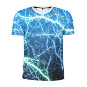 Мужская футболка 3D спортивная с принтом РАЗРЯДЫ МОЛНИЙ , 100% полиэстер с улучшенными характеристиками | приталенный силуэт, круглая горловина, широкие плечи, сужается к линии бедра | Тематика изображения на принте: blue | epic | green | lightning | rain | storm | stripes | texture | thunder | гроза | гром | дождь | зеленый | линии | молнии | молния | пафосные | полосы | разряды | синий | текстура | шторм | эпичные | яркие