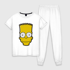 Женская пижама хлопок с принтом Барт , 100% хлопок | брюки и футболка прямого кроя, без карманов, на брюках мягкая резинка на поясе и по низу штанин | барт | голова | мультфильмы | симпсоны