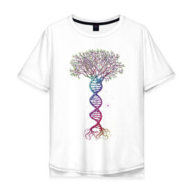 Мужская футболка хлопок Oversize с принтом Дерево жизни , 100% хлопок | свободный крой, круглый ворот, “спинка” длиннее передней части | дерево | днк | жизнь