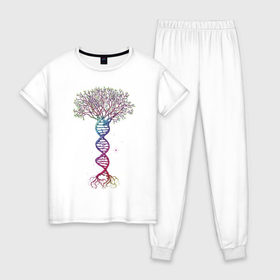 Женская пижама хлопок с принтом Дерево жизни , 100% хлопок | брюки и футболка прямого кроя, без карманов, на брюках мягкая резинка на поясе и по низу штанин | дерево | днк | жизнь
