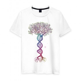 Мужская футболка хлопок с принтом Дерево жизни , 100% хлопок | прямой крой, круглый вырез горловины, длина до линии бедер, слегка спущенное плечо. | дерево | днк | жизнь