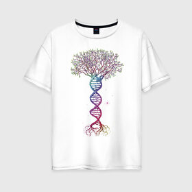 Женская футболка хлопок Oversize с принтом Дерево жизни , 100% хлопок | свободный крой, круглый ворот, спущенный рукав, длина до линии бедер
 | дерево | днк | жизнь