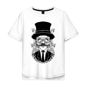 Мужская футболка хлопок Oversize с принтом Steampunk Man , 100% хлопок | свободный крой, круглый ворот, “спинка” длиннее передней части | man | steampunk | мужчина | очки | стимпанк | шляпа