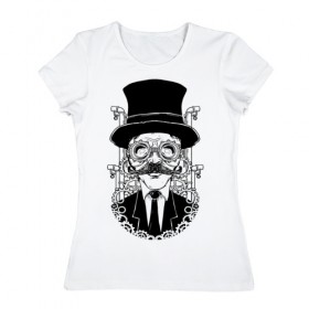 Женская футболка хлопок с принтом Steampunk Man , 100% хлопок | прямой крой, круглый вырез горловины, длина до линии бедер, слегка спущенное плечо | man | steampunk | мужчина | очки | стимпанк | шляпа