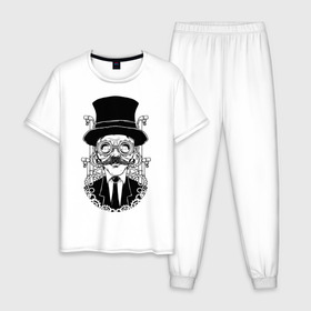 Мужская пижама хлопок с принтом Steampunk Man , 100% хлопок | брюки и футболка прямого кроя, без карманов, на брюках мягкая резинка на поясе и по низу штанин
 | man | steampunk | мужчина | очки | стимпанк | шляпа