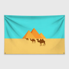 Флаг-баннер с принтом Пирамиды Египта , 100% полиэстер | размер 67 х 109 см, плотность ткани — 95 г/м2; по краям флага есть четыре люверса для крепления | верблюд | египет | жара | караван | пирамиды | пустыня