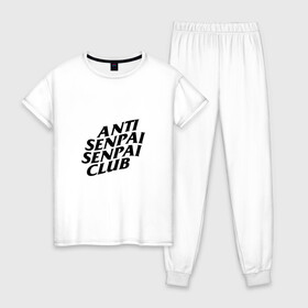 Женская пижама хлопок с принтом ANTI SENPAI SENPAI CLUB , 100% хлопок | брюки и футболка прямого кроя, без карманов, на брюках мягкая резинка на поясе и по низу штанин | ahegao | anime | otaku | senpai | waifu | weeaboo | аниме | ахегао | вайфу | виабу | культура | отаку | сенпай | тренд
