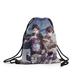 Рюкзак-мешок 3D с принтом Levi and Eren , 100% полиэстер | плотность ткани — 200 г/м2, размер — 35 х 45 см; лямки — толстые шнурки, застежка на шнуровке, без карманов и подкладки | anime | attack on titan | аниме | атака титанов